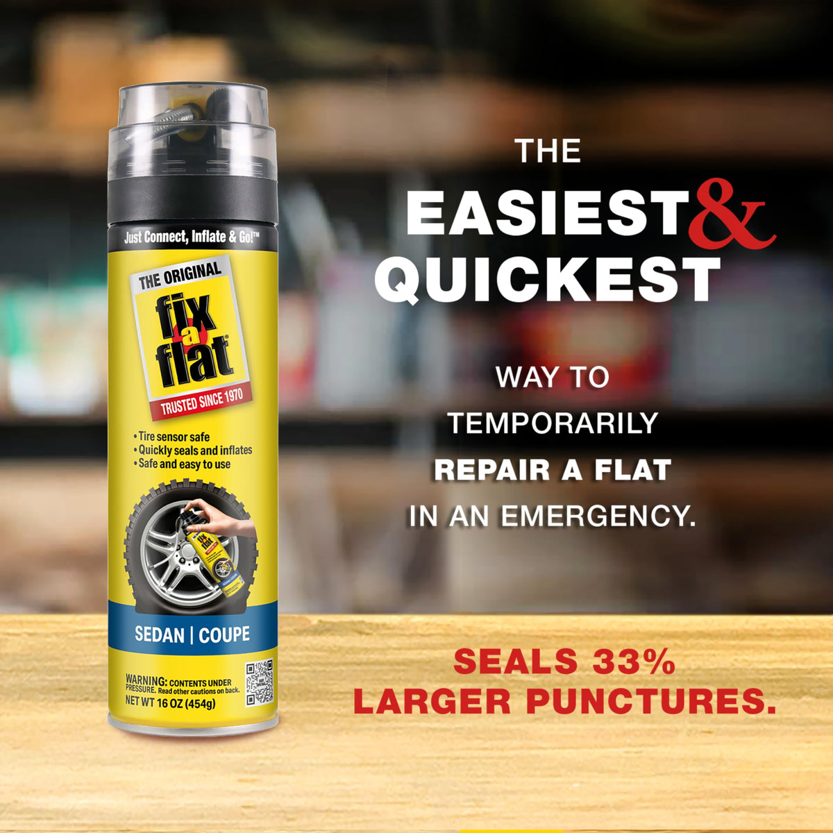 Fix-A-Flat S60420 Aerosol Emergency Flat Tire Repair and Inflator, for Standard Tires, Eco-Friendly Formula, Universal Fit for All Cars, 16 oz. (Pack of 1)