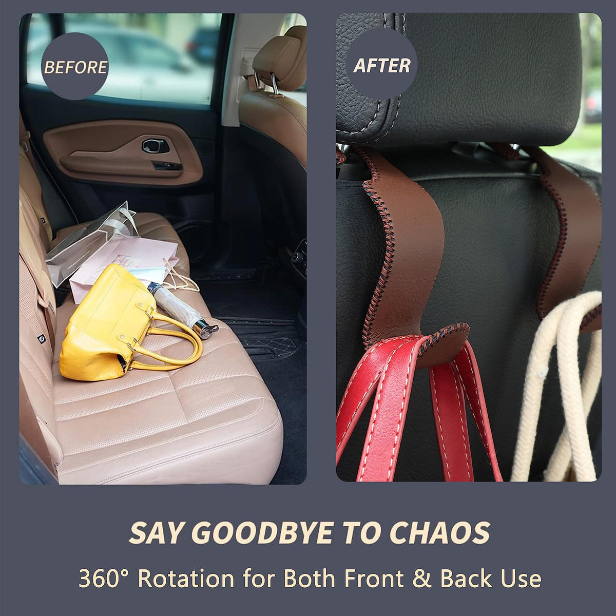 4-Pack Car Headrest Hooks Holds 55lbs Seat Storage Organizer for Bags