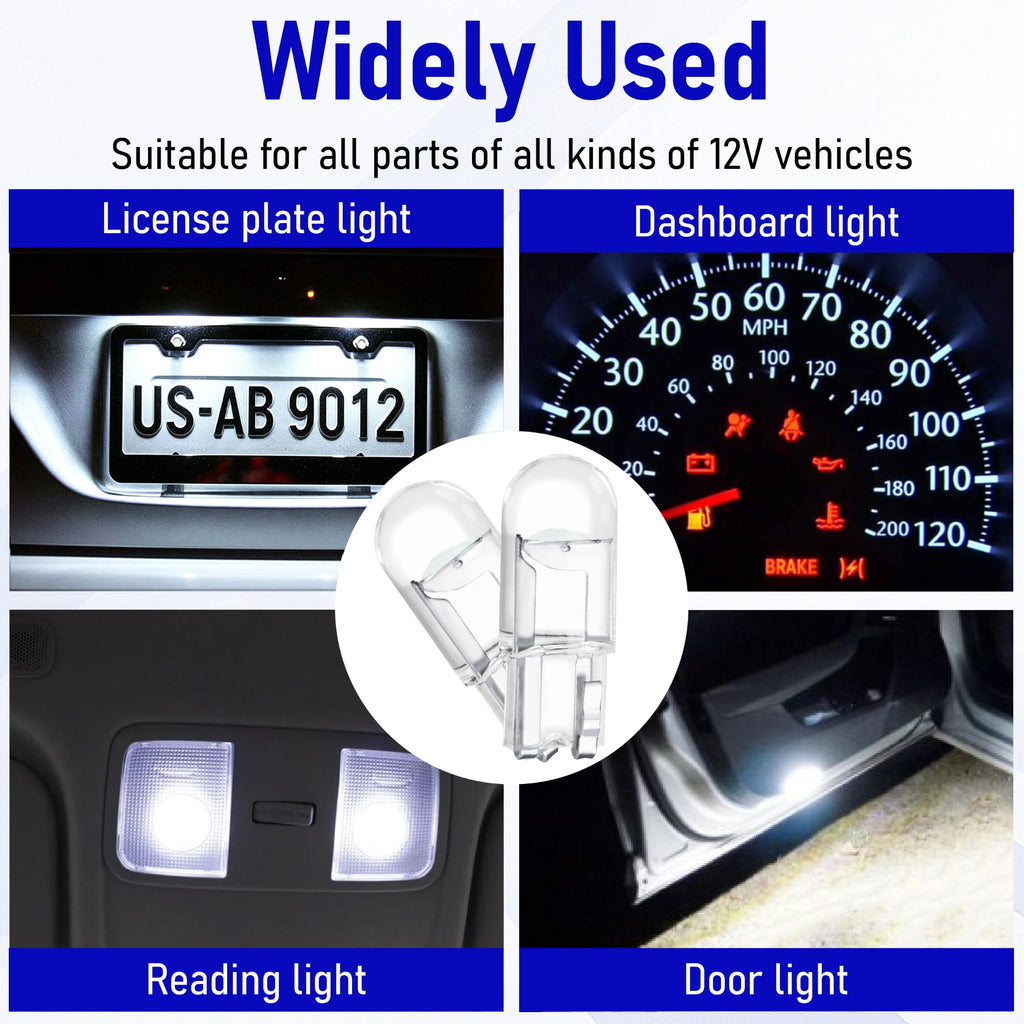 ecocstm 30 PCS Car 194 LED Bulbs, 168 2825 W5W T10 LED Bulb (White)