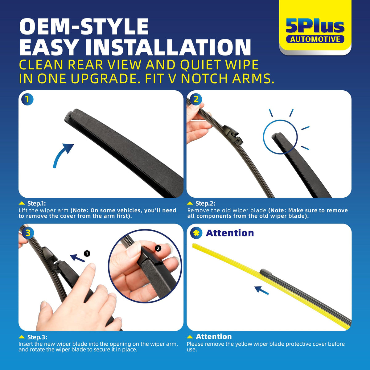 5 PLUS RearQuiet 12 Inch Rear Wiper Blade,OEM Replacement Rear Window Wiper