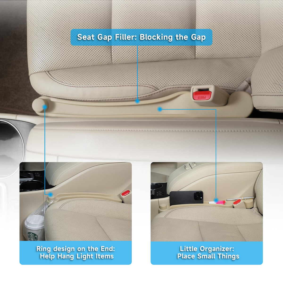 Givifive Car Seat Gap Filler Organizer 2Pack Soft Foam 3IN1 Multifunctional