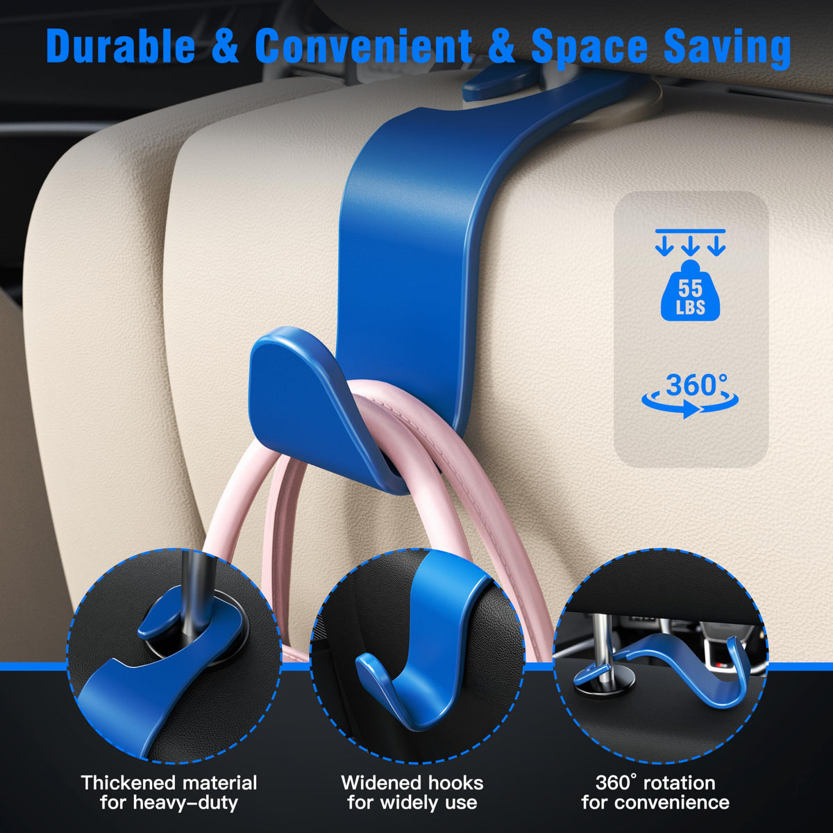 4-Pack Car Headrest Hooks Holds 55lbs Seat Storage Organizer for Bags