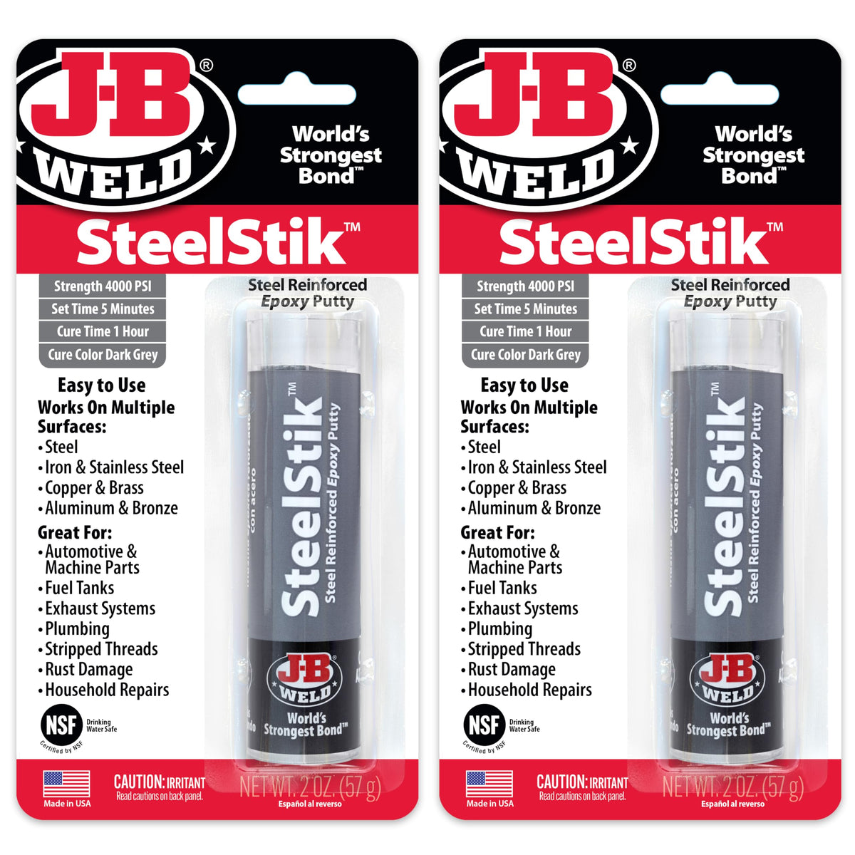 J-B Weld 8267 SteelStik Steel Reinforced Epoxy Putty Stick - 2 oz.