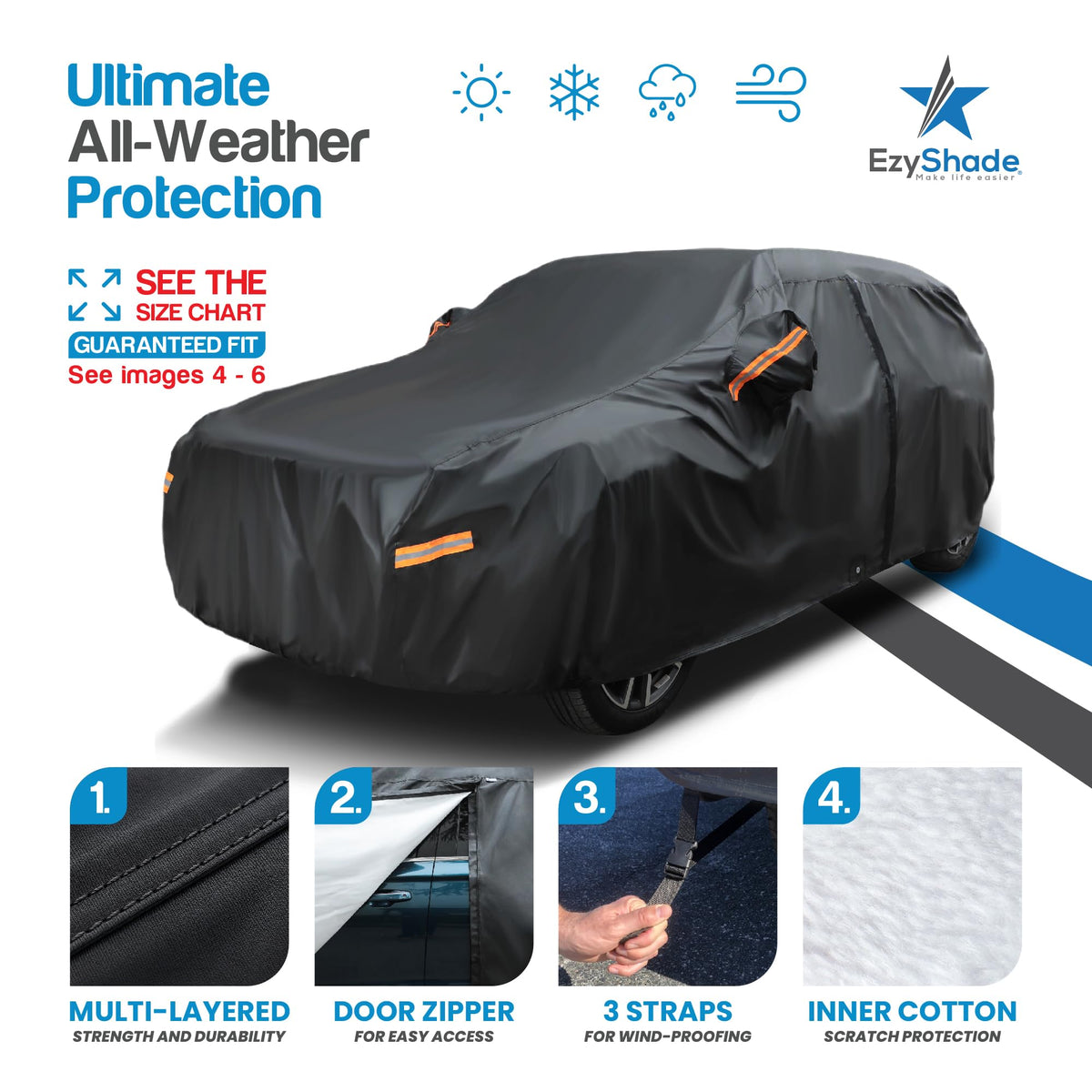 EzyShade Car Cover Waterproof All Weather. See Vehicle Size-Chart. Size A4