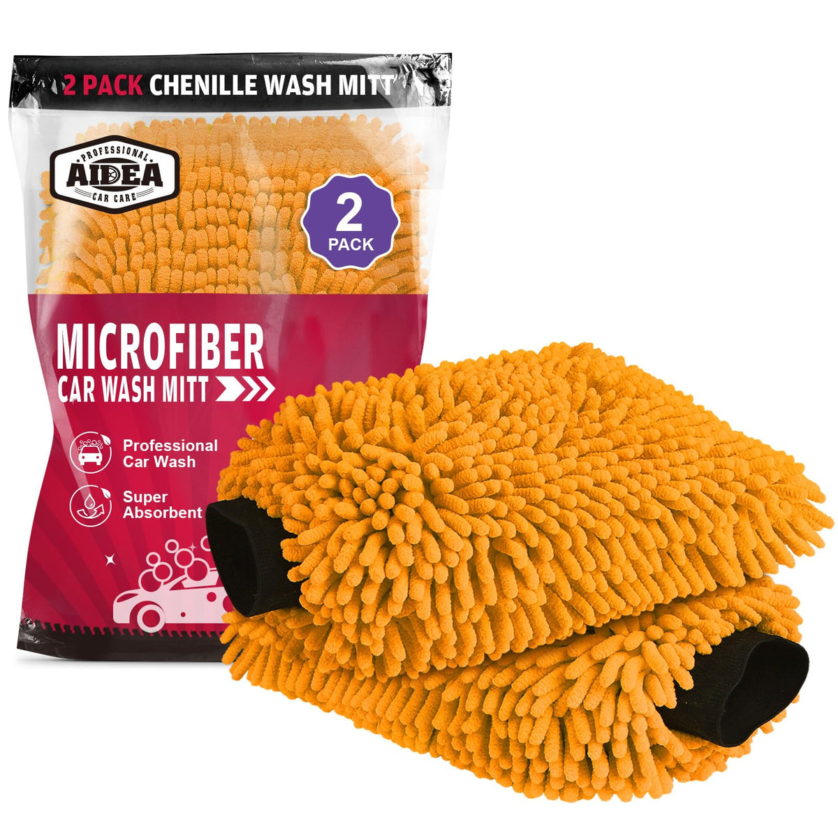 AIDEA Car Wash Mitt Microfiber-2PK, Car Wash Brush, Green, 7.12''X10.14''