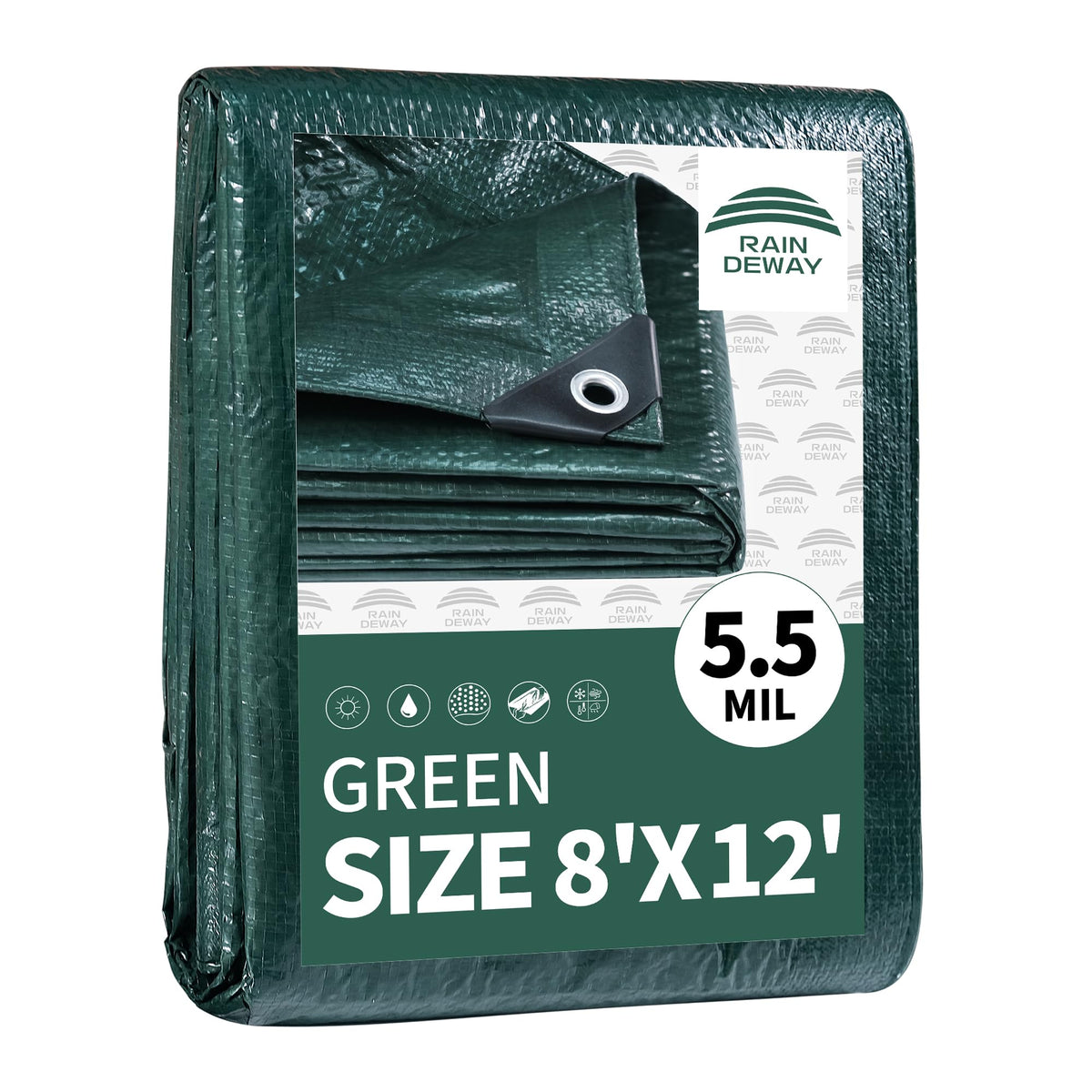 RAINDEWAY Tarps 8x10Ft 5.5 Mil Multipurpose Waterproof Poly Tarp Cover