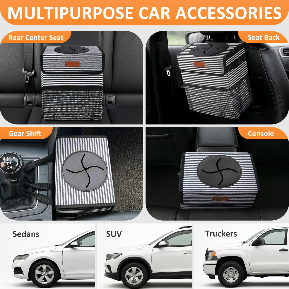 Vankor Car Trash Can with Lid Leak Proof Car Accessories for Women