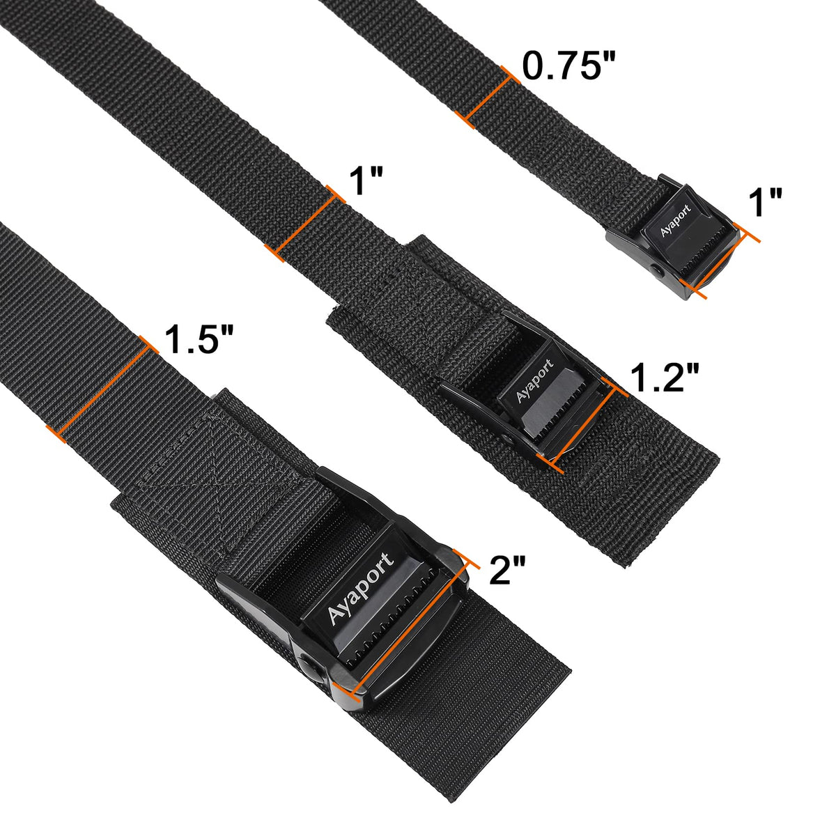 Ayaport Lashing Straps with Buckles Adjustable Cam Buckle Tie Down Cinch Strap for Packing Black 4 Pack