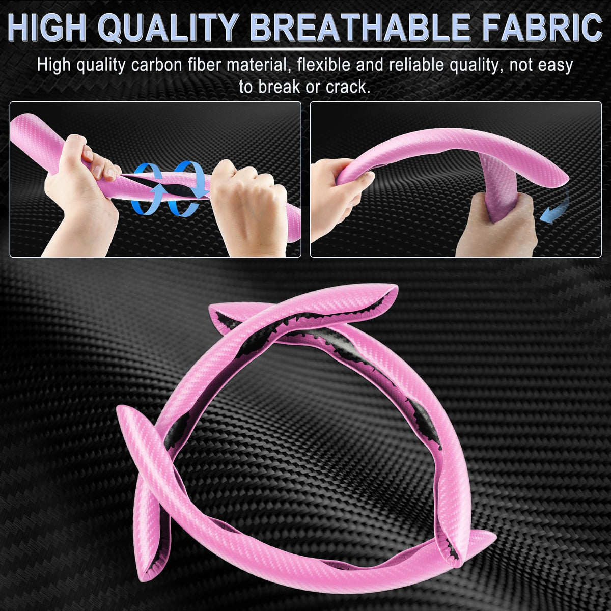 3pcs Carbon Fiber Anti-Skid Steering Wheel Cover, Waterproof & Segmented Butterfly Design, Universal 99% Vehicle Wheel Cover Protector, Car Interior Accessories (Black-3pcs)