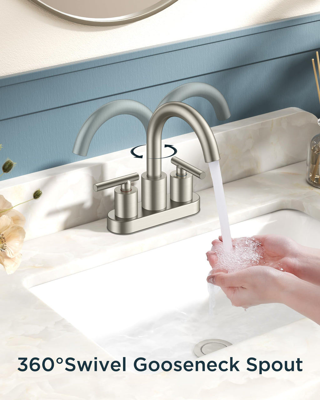 FORIOUS Widespread Black Bathroom Faucet 3 Hole, Matte Black Vanity Faucet