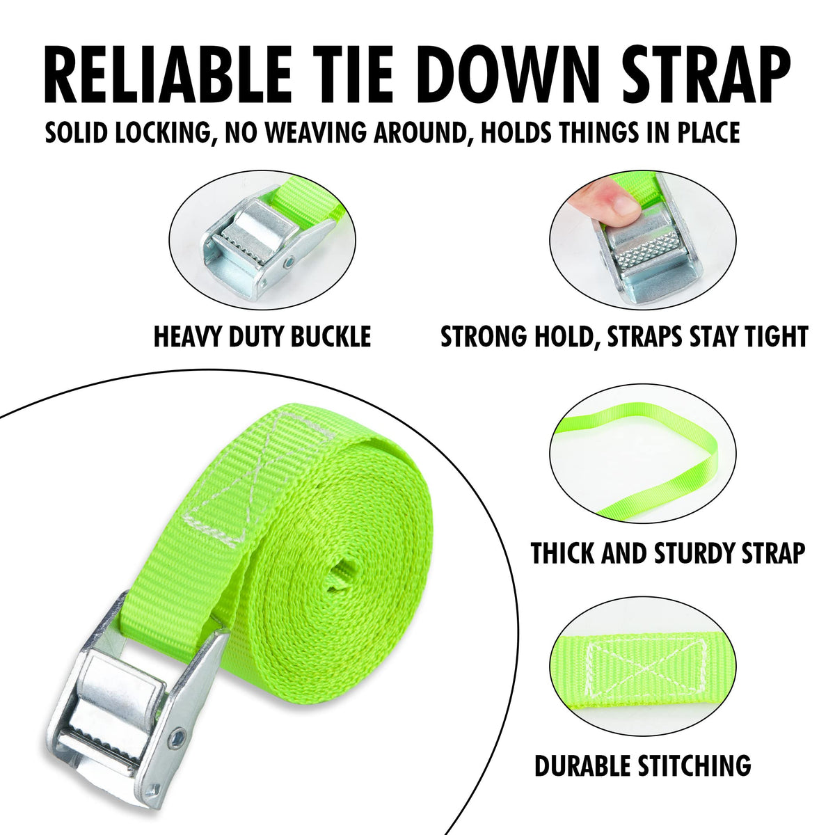 Cartman 1" x 12 ft Lashing Straps, 6 Pack, 600 lb Break Strength, Black