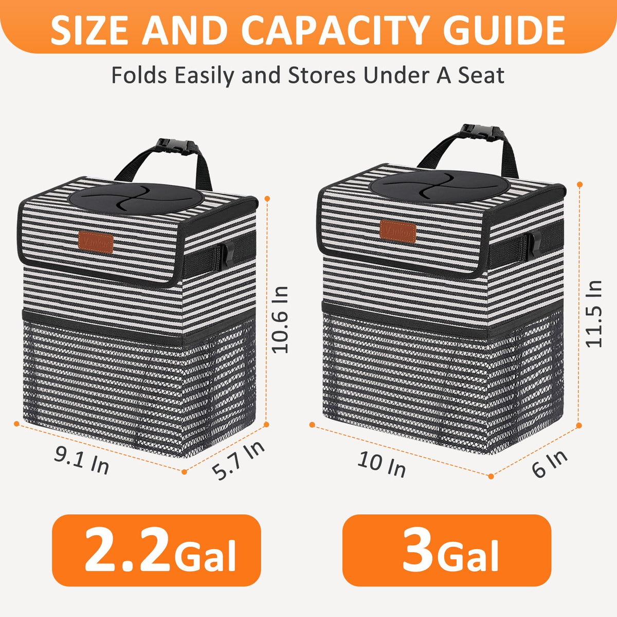 Vankor Car Trash Can with Lid Leak Proof Car Accessories for Women
