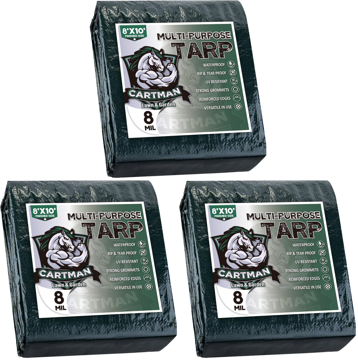 CARTMAN 8x10Ft Multipurpose Waterproof Poly Tarp Cover 8 Mil, Green