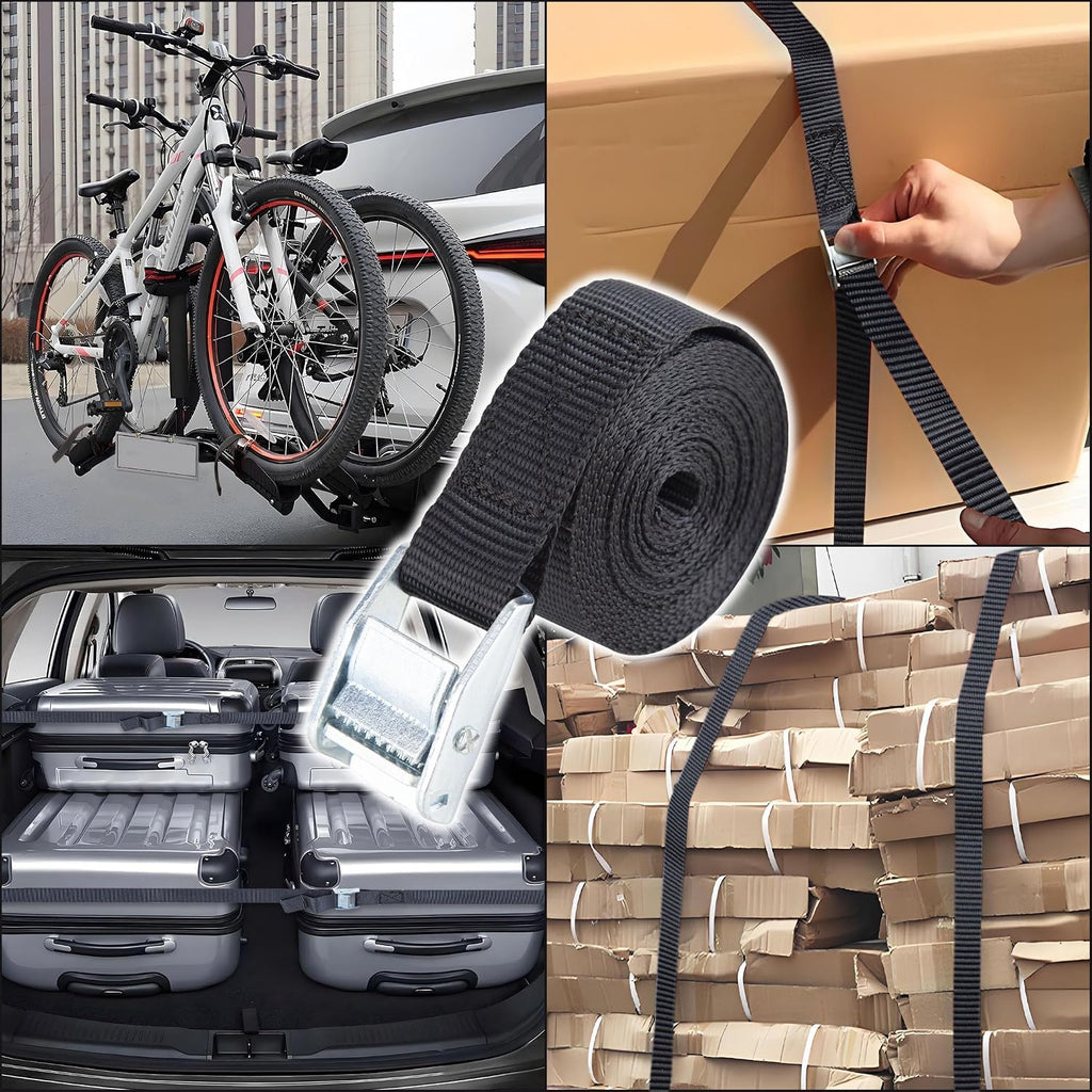 Cartman 1" x 12 ft Lashing Straps, 6 Pack, 600 lb Break Strength, Black