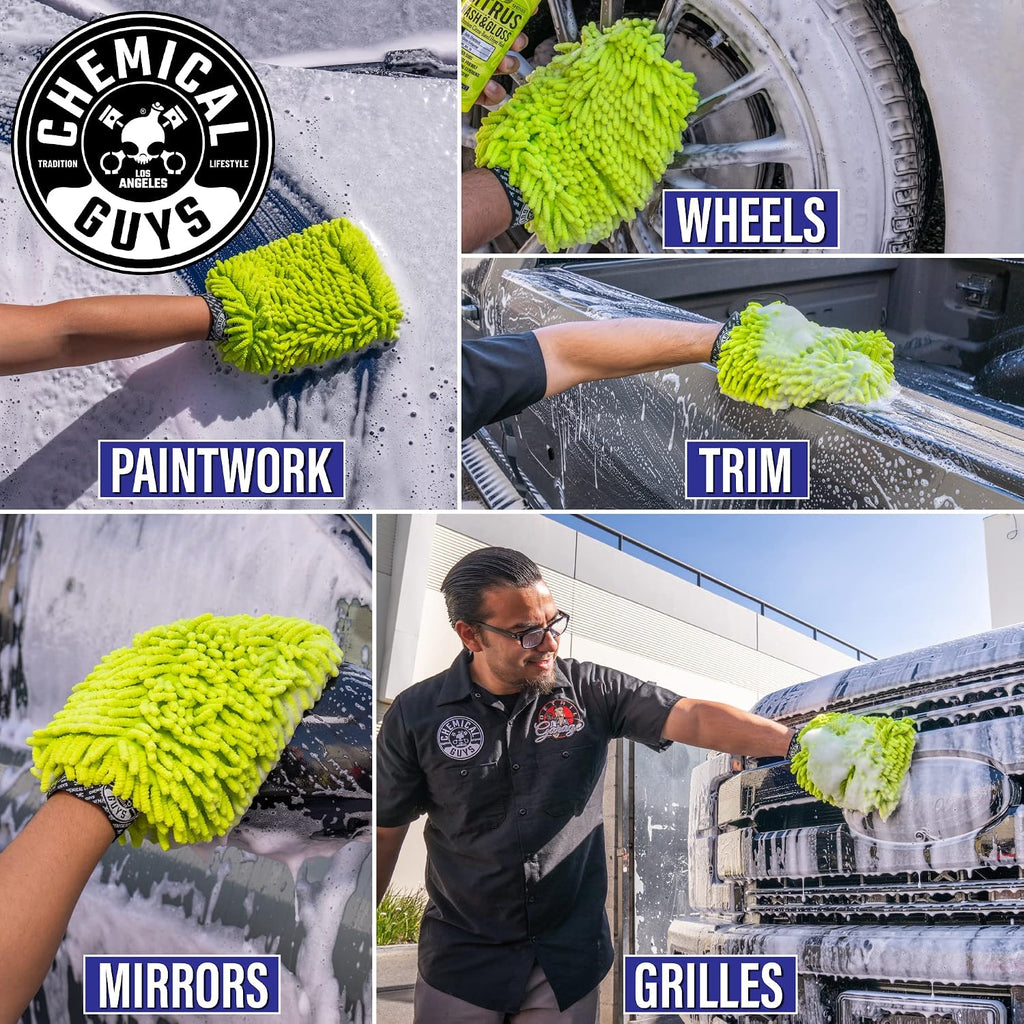 Chemical Guys, Chenille Microfiber Wash Mitt for Cars, Lime Green, Single