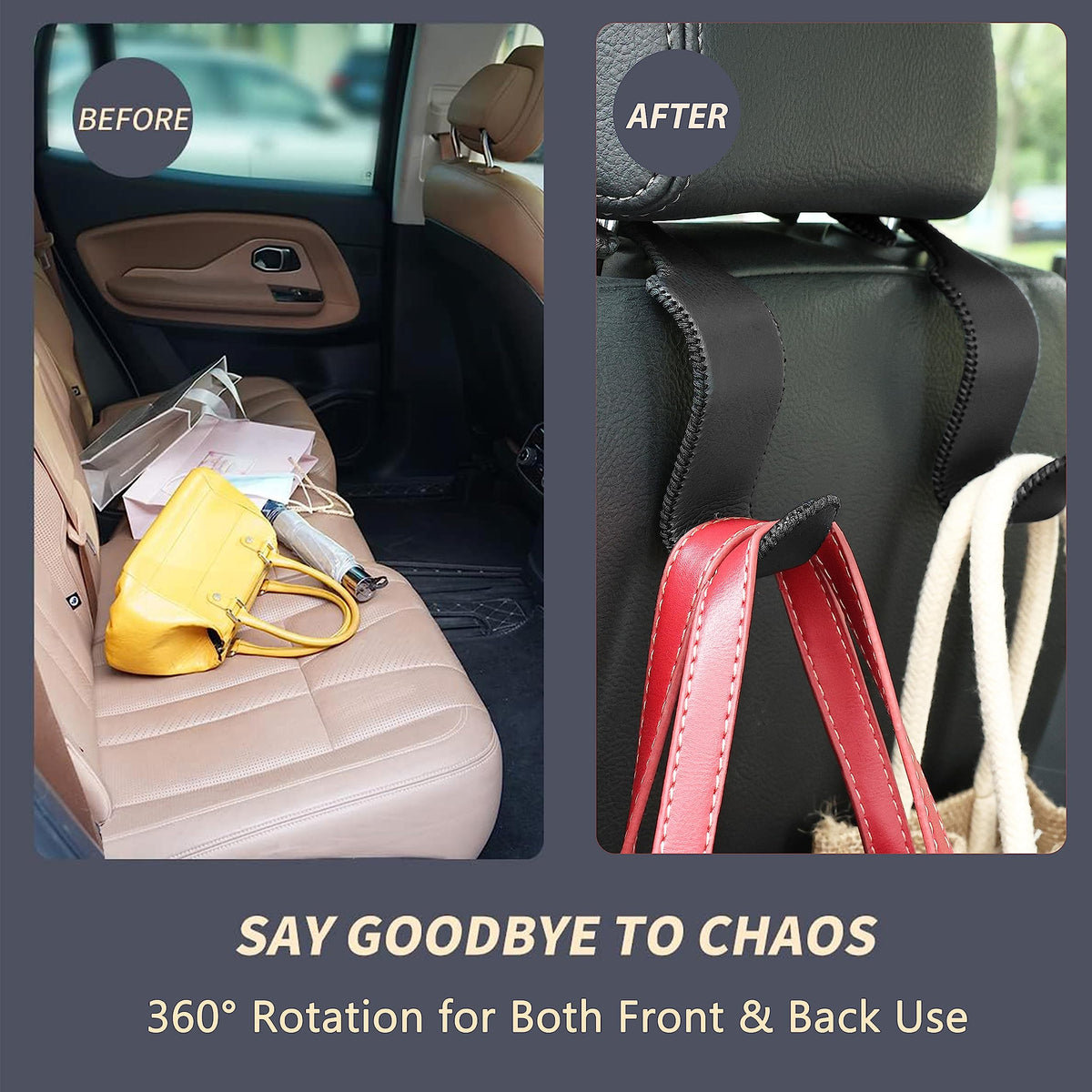 4-Pack Car Headrest Hooks Holds 55lbs Seat Storage Organizer for Bags