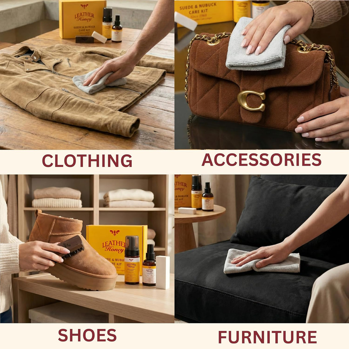 Leather Honey Suede & Nubuck Care Kit – Cleaner, Protector, Brush, Eraser