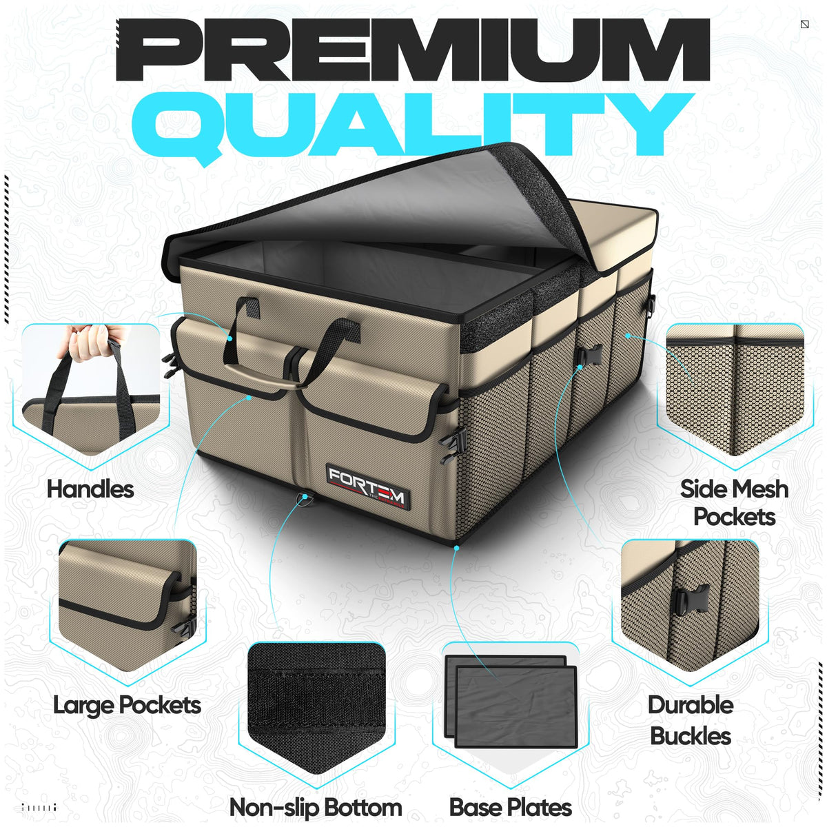 FORTEM Trunk Organizer - Foldable Car Organizer & Storage for SUVs & Trucks