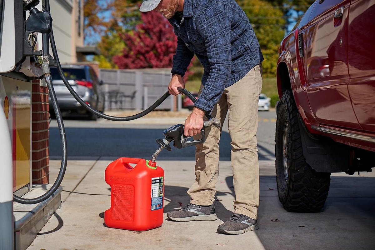Scepter 5 Gal Gas Can, Spill Proof SmartControl Spout, Spout Extender, Red