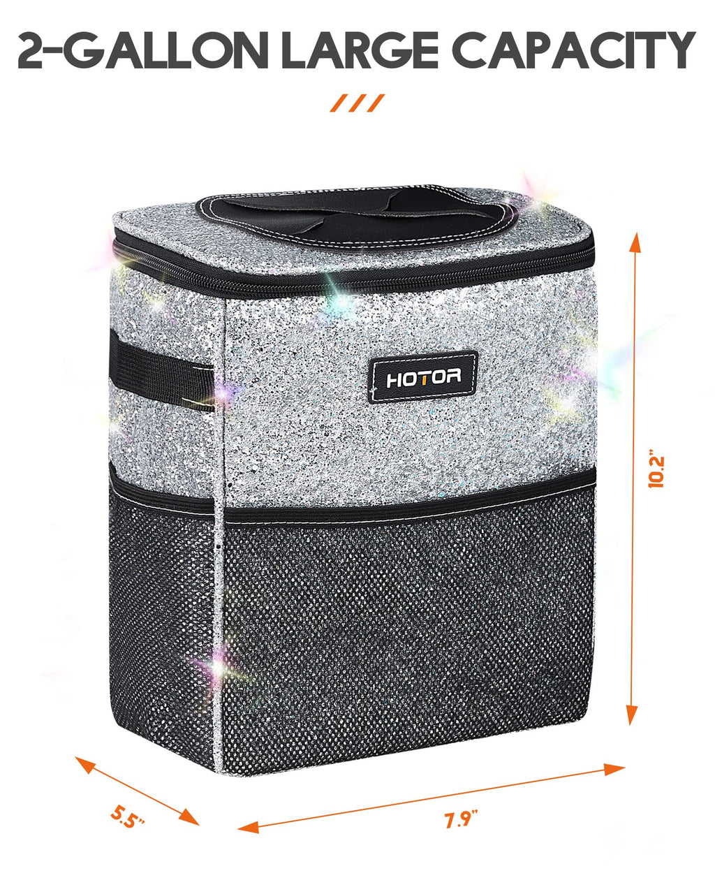 HOTOR Car Trash Can, Leakproof Car Organizer, 2-Gallon, Black