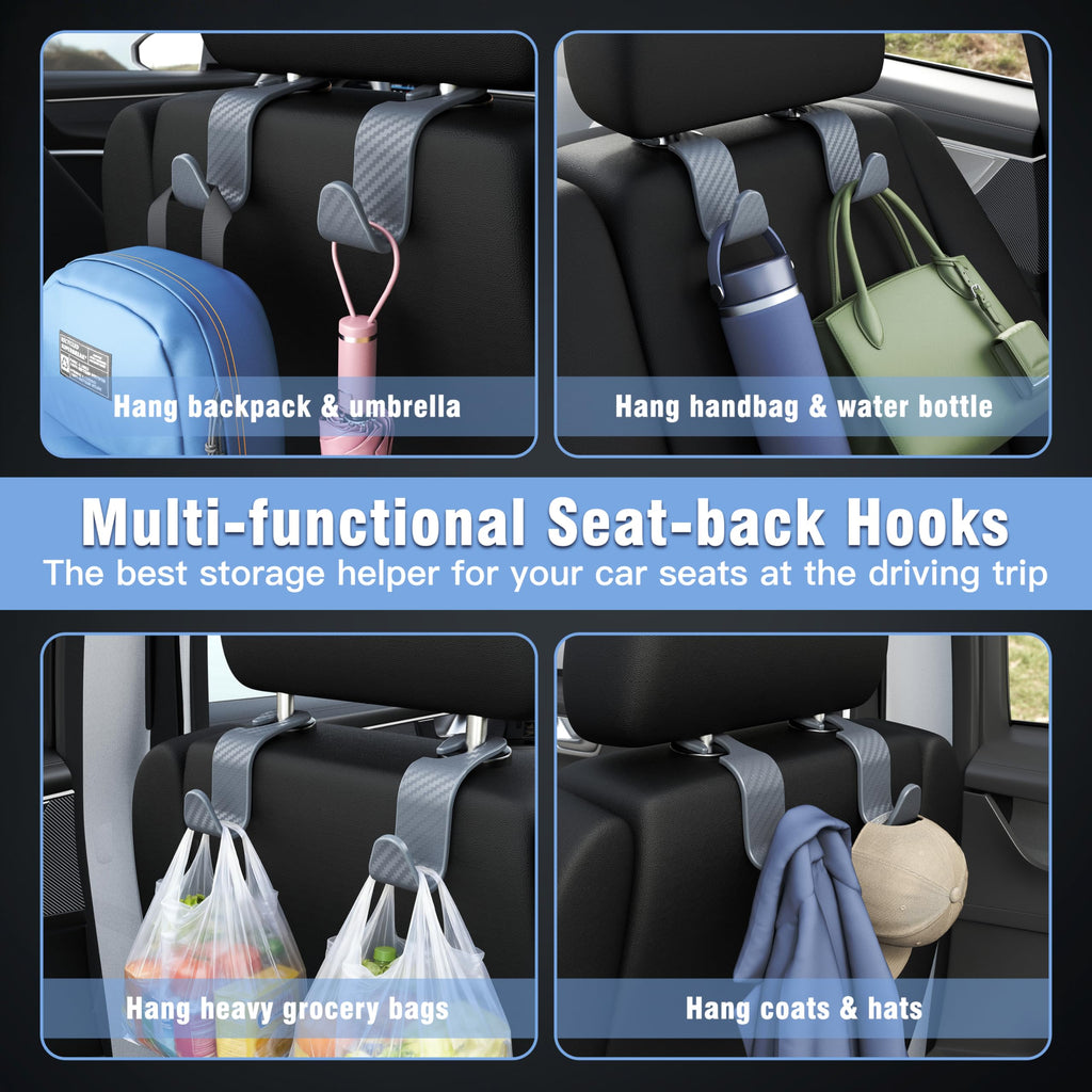 4-Pack Car Headrest Hooks Holds 55lbs Seat Storage Organizer for Bags