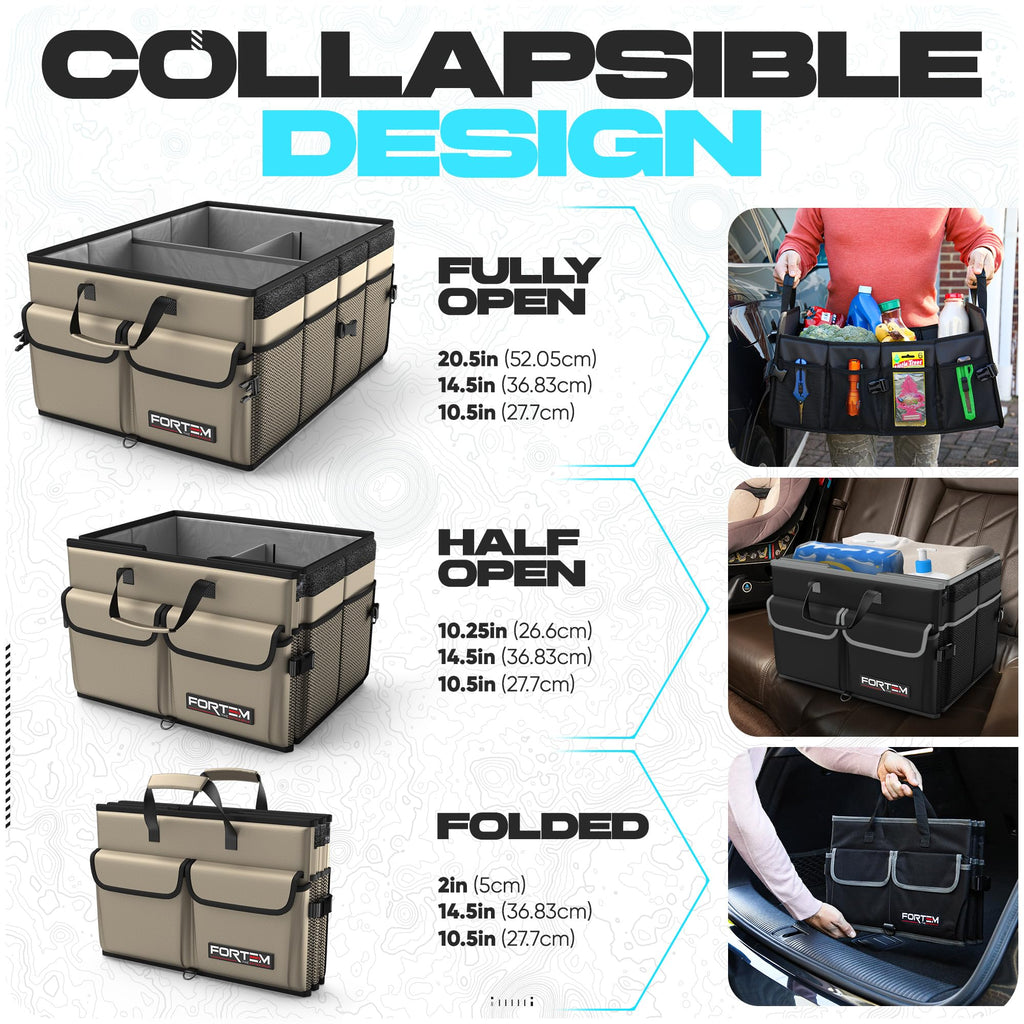 FORTEM Trunk Organizer - Foldable Car Organizer & Storage for SUVs & Trucks