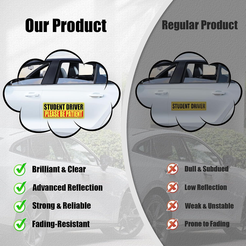 SINGARO Student Driver Magnet for Car - Please Be Patient, 3Pcs Magnetic Reflective Novice Sticker, New Driver Decal, Removable Exterior Car Accessories