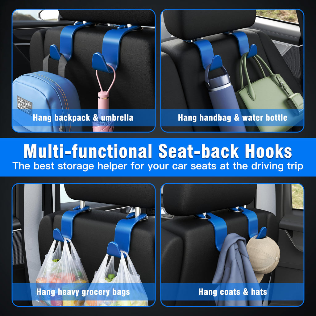 4-Pack Car Headrest Hooks Holds 55lbs Seat Storage Organizer for Bags