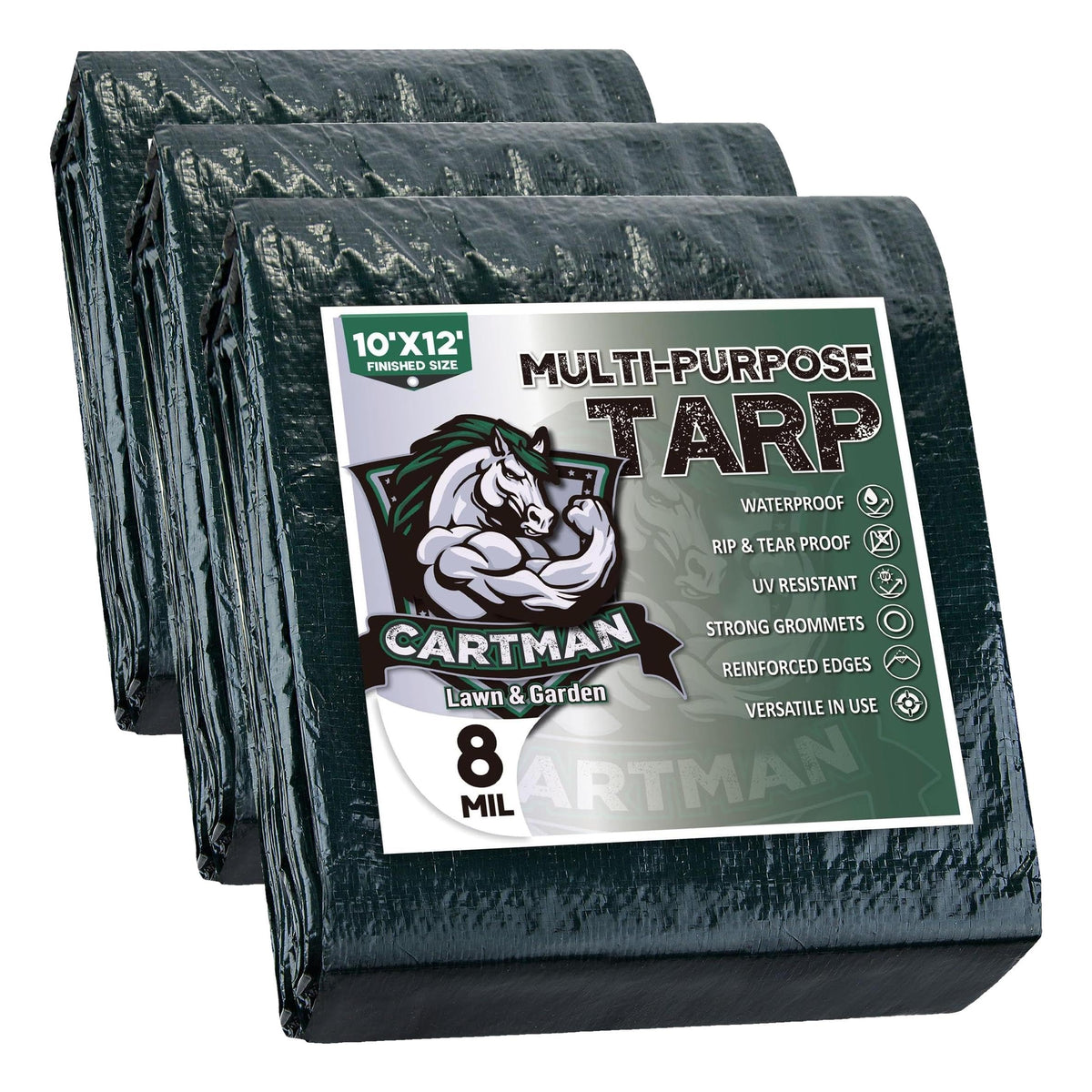CARTMAN 8x10Ft Multipurpose Waterproof Poly Tarp Cover 8 Mil, Green