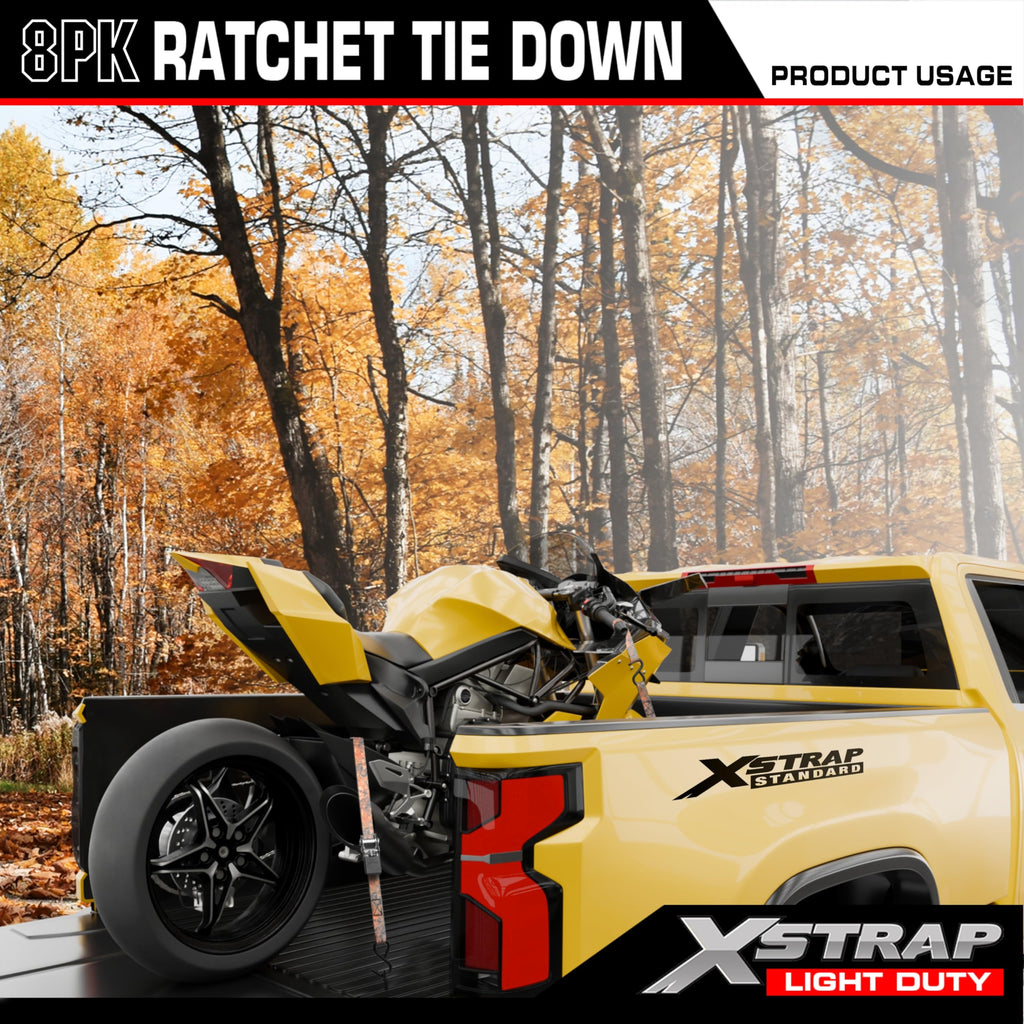 XSTRAP STANDARD 8-PK Ratchet Tie Down Straps, 1" x 10FT Cargo Straps, Black