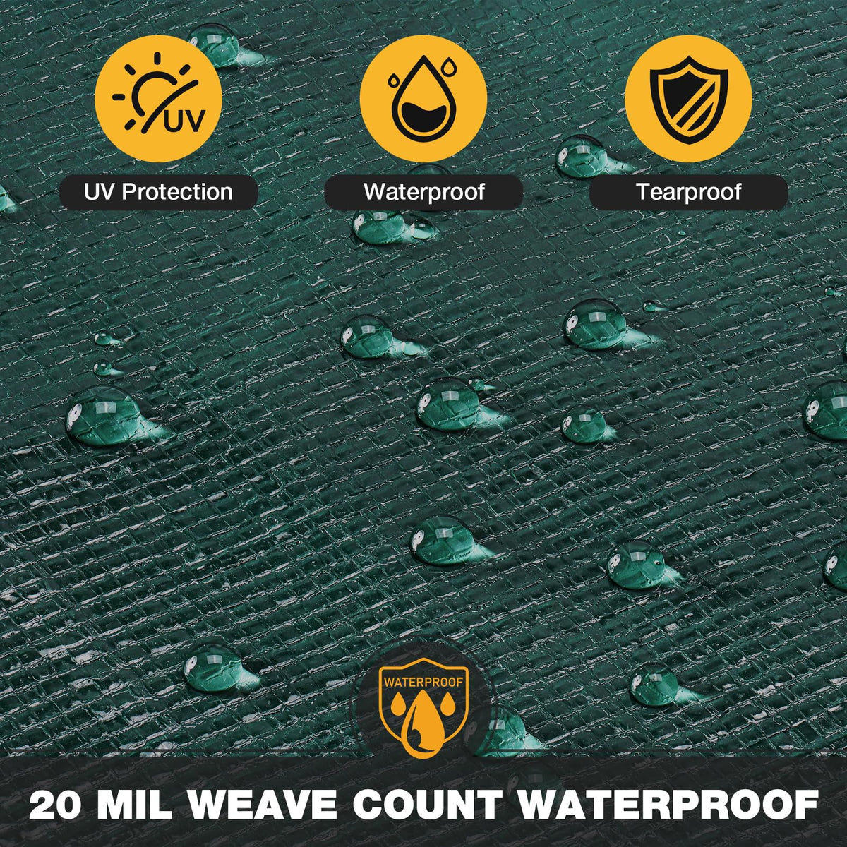 Winpull Tarp 12x20FT, 16 Mil Heavy Duty Large Tarps, Waterproof Tarp with Brass Grommets and Reinforced Edges, UV Resistant, Tear&Fade Resistant Poly Tarp for Outdoor Camping Pool Car Tent