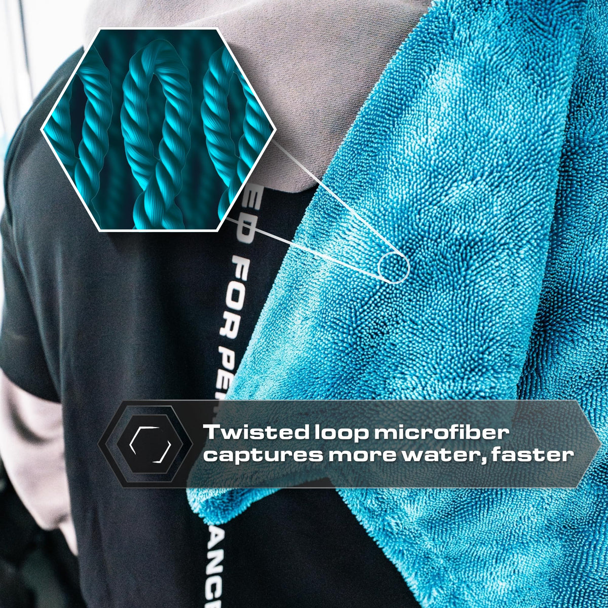 Blackline Microfiber Car Drying Towel 24"x36", 1300GSM Twisted Loop