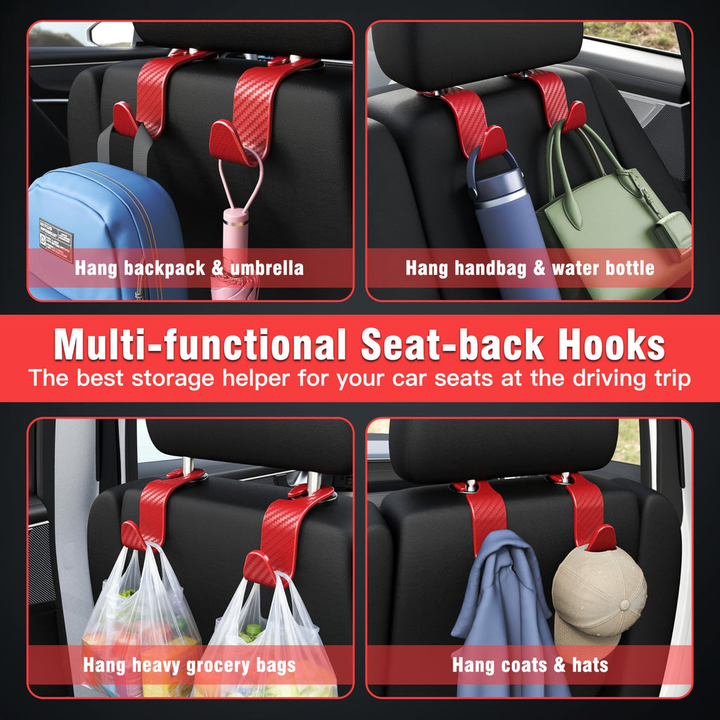 4-Pack Car Headrest Hooks Holds 55lbs Seat Storage Organizer for Bags