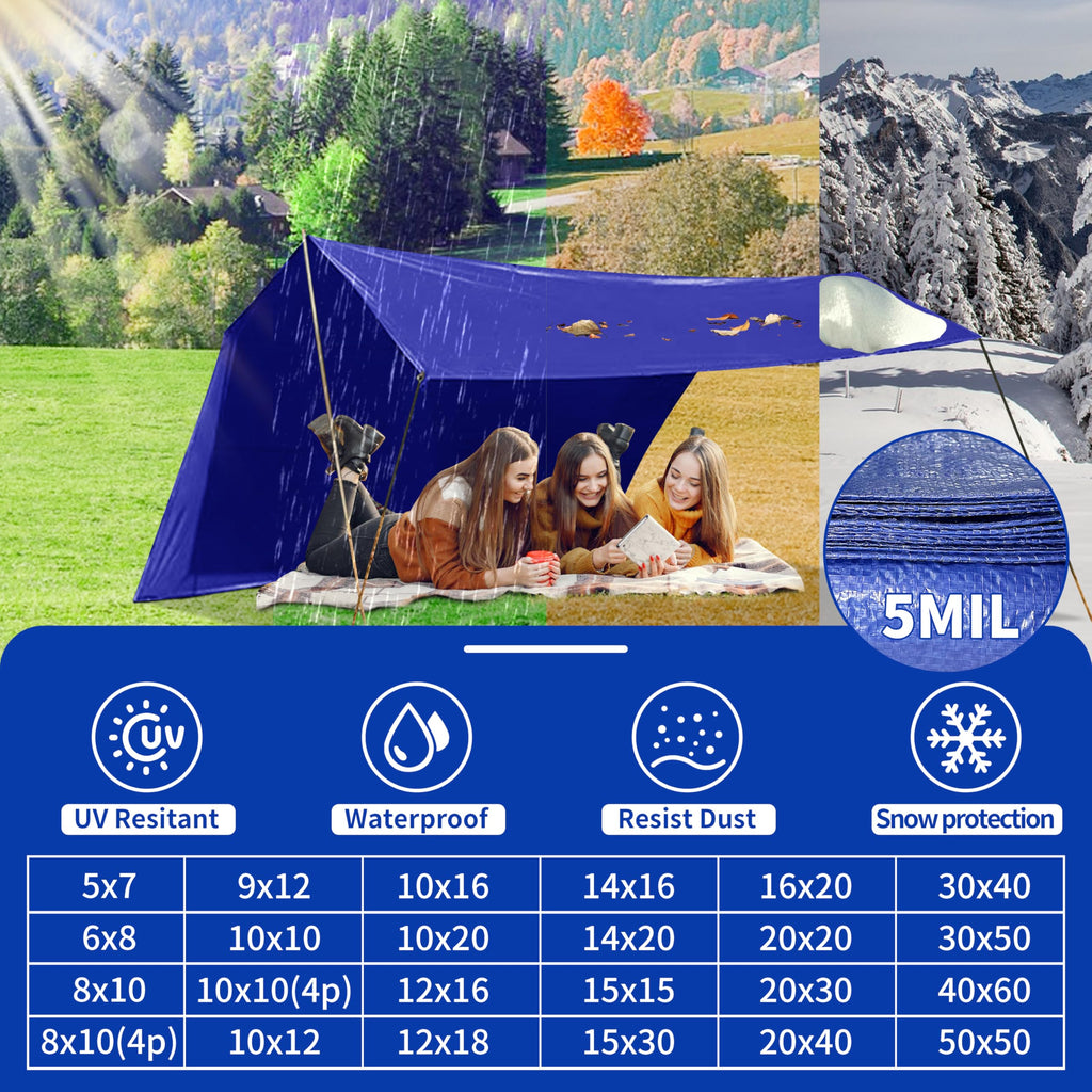 20x30Ft 5mil Waterproof Tarp, UV Resistant Blue Multipurpose Tarps