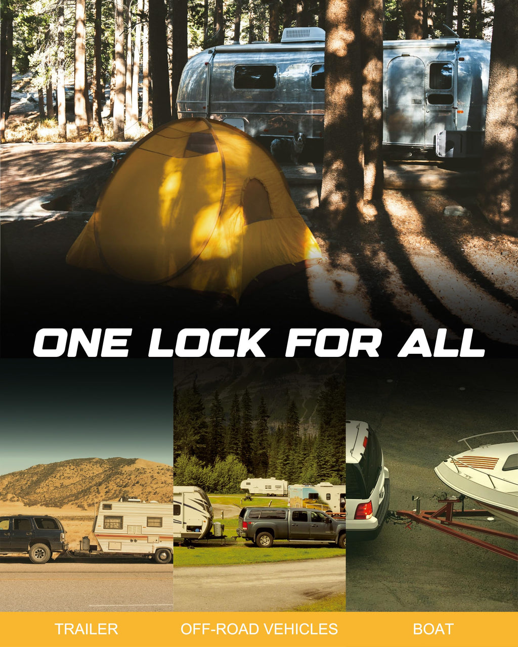 RETRUE Universal Trailer Coupler Lock, Adjustable Hitch Lock, Bright Yellow