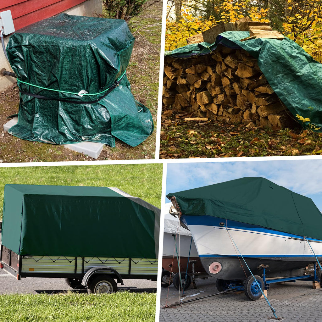 Winpull Tarp 12x20FT, 16 Mil Heavy Duty Large Tarps, Waterproof Tarp with Brass Grommets and Reinforced Edges, UV Resistant, Tear&Fade Resistant Poly Tarp for Outdoor Camping Pool Car Tent