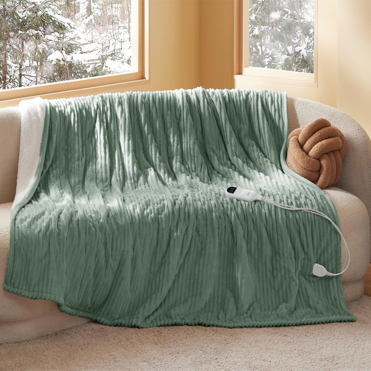 Bedsure GentleSoft Heated Blanket Throw - Soft Ribbed Flannel Electric Blanket, Gifts for Grandma (50x60 inches, Grey)