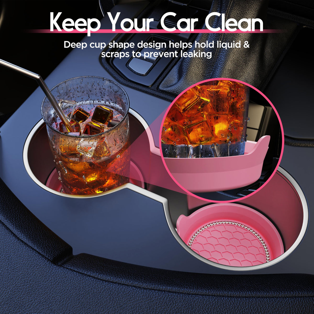 Amooca 2-Pack Car Cup Coaster Silicone Spill-Proof Cup Holder Inserts