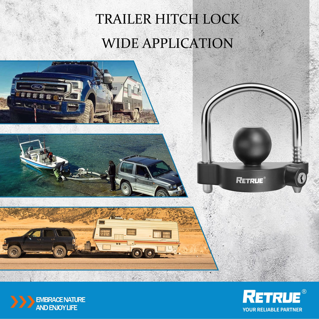 RETRUE Universal Trailer Coupler Lock, Adjustable Hitch Lock, Bright Yellow
