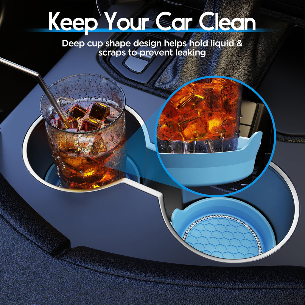 Amooca 2-Pack Car Cup Coaster Silicone Spill-Proof Cup Holder Inserts