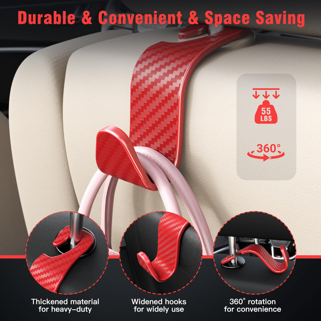 4-Pack Car Headrest Hooks Holds 55lbs Seat Storage Organizer for Bags