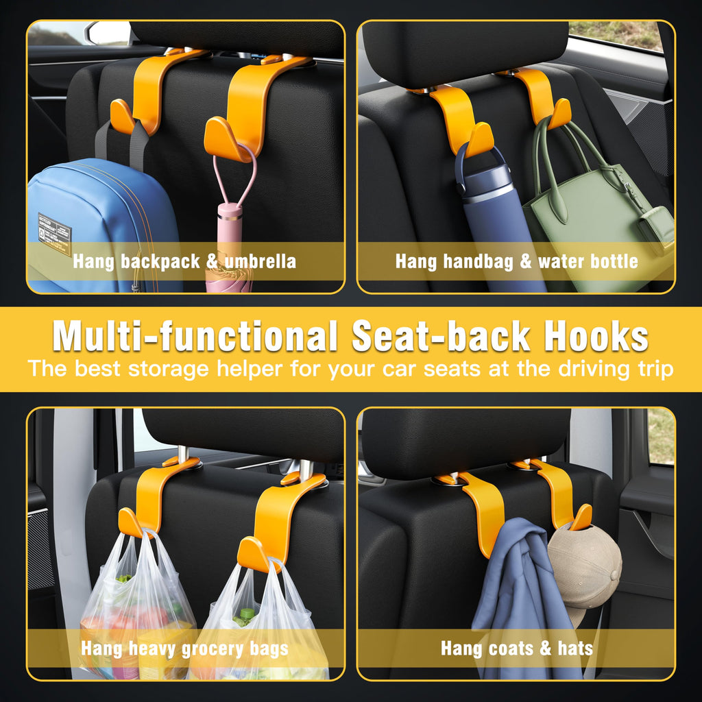 4-Pack Car Headrest Hooks Holds 55lbs Seat Storage Organizer for Bags