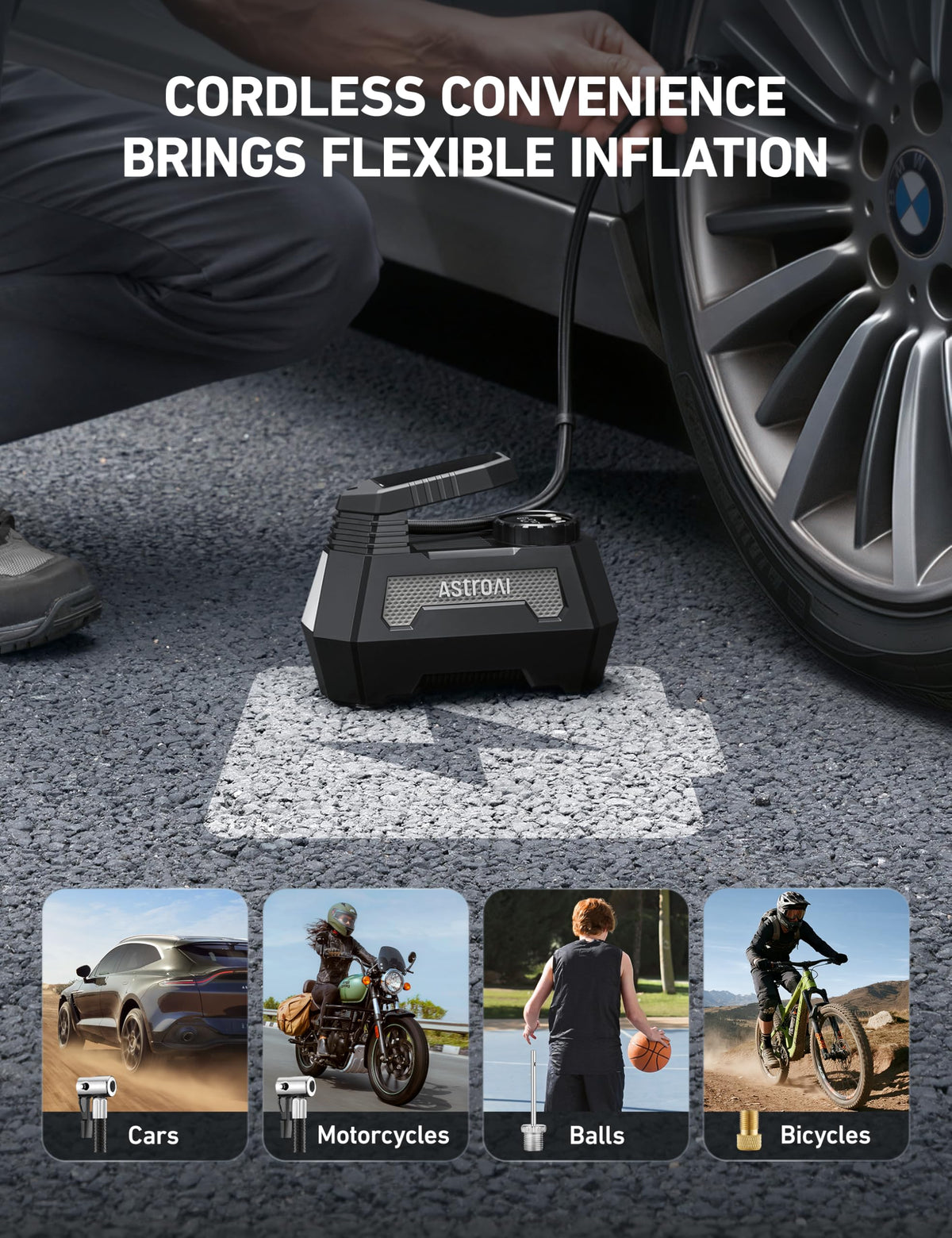 AstroAI H2 Pro Cordless Tire Inflator Portable Air Compressor 12VDC Battery