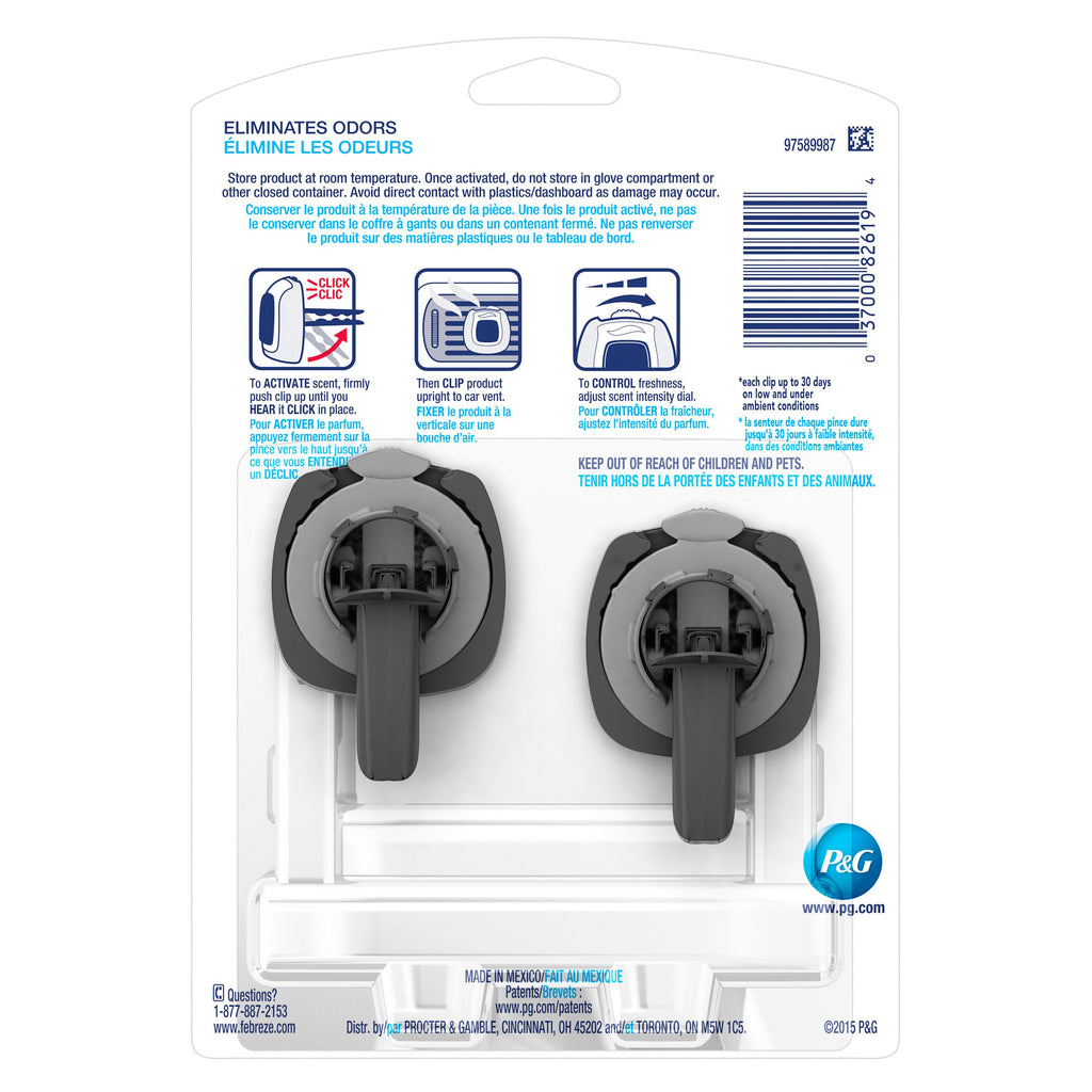 Febreze Car Air Freshener Vent Clip Platinum Ice Scent, .07 oz. Car Vent Clip, Pack of 4