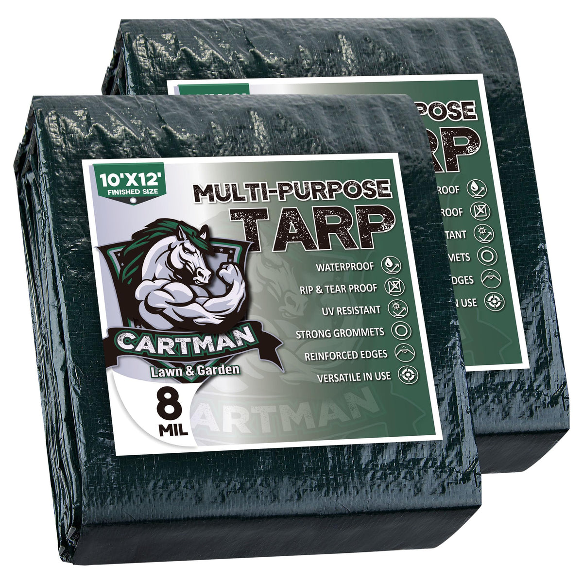 CARTMAN 8x10Ft Multipurpose Waterproof Poly Tarp Cover 8 Mil, Green