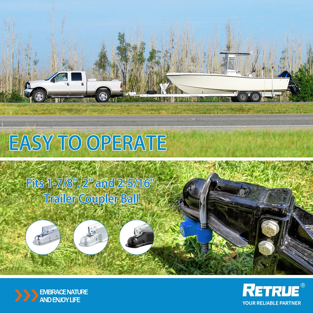 RETRUE Universal Trailer Coupler Lock, Adjustable Hitch Lock, Bright Yellow