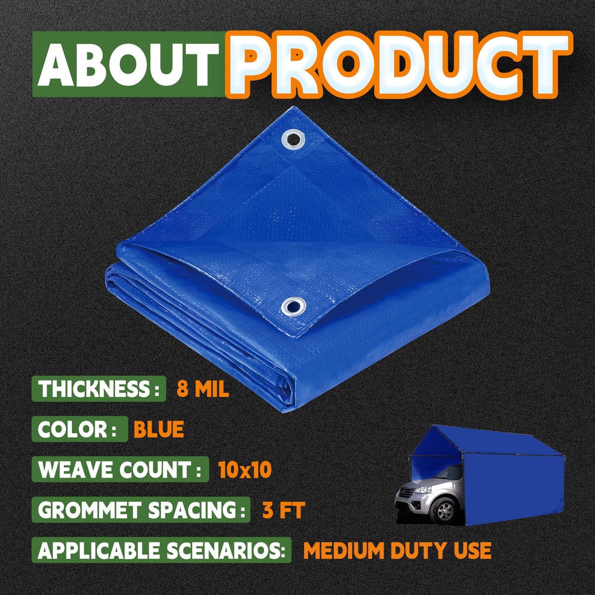 RAINDEWAY Black Tarp 6x8 Feet 8 Mil Multipurpose Waterproof Tarps